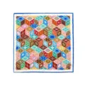 Elegante pañuelo cuadrado de seda para mujer con diseño de cubo geométrico 3D, estilo colorido. - XFJ46