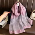 Autumn new solid color simple polyester long scarf with pearls and hot drill decorations. - Purple