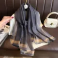 Elegant grey long silk scarf for women, versatile autumn and winter fashion shawl and wrap. - Dark Gray