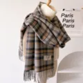 Retro Karo Winter Schal mit Fransen, dicker warmer Schal für Damen und modische Outfits. - Graues Karomuster mit Fransen / 195x65cm