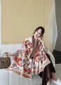 winter thick jacquard shawl women warm printed outer wear scarf fashionable style - Orange Auspicious Lotus