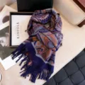 Winter women's cozy thick paisley jacquard scarf elegant tassel design warm winter shawl. - Purple