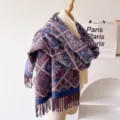 Dicker Herbst Winter Schal mit geometrischem Muster Quasten warmer eleganter Damenschal Schal. - Lila