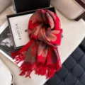 Rote botanische Blattdruck Kunstkaschmir Fransen Schal fuer Damen Herbst Winter warm - Rot