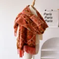 Autumn winter thick warm vintage geometric pattern tassel scarf shawl for women stylish elegant. - Orange