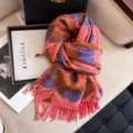 Autumn winter women imitation cashmere warm scarf floral fringe shawl chic neckerchief design. - Pink
