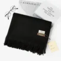 Winter einfarbig dick warm Kaschmir Schal Tuch mit Fransen Design schwarz weich kuschelig - Schwarz / 200cm
