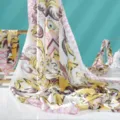 Detailed shot of luxurious baroque printed silk scarf and headband set, elegant shiny drape. - SJT-5