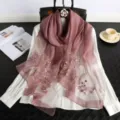 Elegant silk embroidered scarf for women, featuring delicate floral patterns and long shawl. - Purple