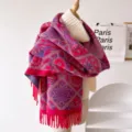 Thick winter jacquard scarf shawl with fringe warm stylish soft fashion accessory for women - Rose Red
