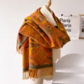 Thick winter geometric pattern warm tassel scarf stylish autumn shawl for women cozy neckwear - Turmeric