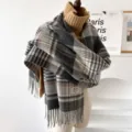 Bufanda de invierno a cuadros clásica para hombre y mujer, larga franja cálida, elegante. - Cuadrícula con Borde Negro