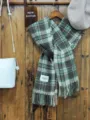 Classic plaid winter scarf with fringe, cozy knitted shawl for women and men, stylish. - Grid Pattern Grey & Green