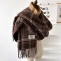 Brauner Karo Schal Winter warm Fransen Damen lässiger Halswärmer Mode Accessoire Alltag - Dunkelkaffee Kariert