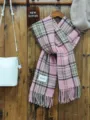 Korean minimalist plaid scarf for women autumn winter casual tassel warm cozy. - Pink and Brown Gingham