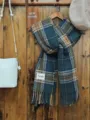 Korean style plaid scarf for women, warm winter tassel shawl, casual versatile neck wrap - Navy Blue Windowpane Plaid