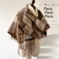 Chic brown plaid tassel scarf for women, warm winter knitted shawl and stylish daily neckwear. - 195x65cm / Dark Brown Tassel Plaid