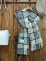 Korean style plaid scarf for women autumn winter warm tassel shawl soft casual wrap - Blue and White Gingham