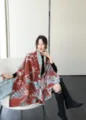 Women winter jacquard shawl scarf warm thick printed outerwear stylish versatile fashion accessory - Red Quicksand Rose
