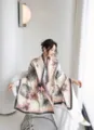Women winter warm thick scarf elegant lotus flower print shawl fashion outerwear all-match - Pink Full Bloom Lotus