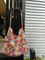 Korean vintage floral canvas shoulder bag, casual cotton hobo crossbody bag for women. - Red Floral