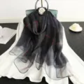 Elegant plaid silk scarf shawl lightweight scarf women breathable sun protection wrap fashion accessory - Navy Blue