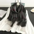 Seide Wolle Karos Schal für Damen, leichter grauer Winterschal und eleganter Sonnenschutz. - Schwarz