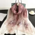 Elegant silk wool blend embroidered scarf with exquisite floral details for women. - Taro Purple