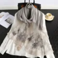 Silk embroidered scarf shawl for women lightweight floral sheer elegant fashion accessory wrap - Gray