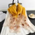 Luxus Seide Wolle bestickter Schal für Damen, elegante florale Sonnenschutz Stola und Tuch. - Gelb