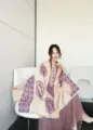 Stylish autumn winter cashmere-feel printed shawl scarf with elegant purple floral design. - Purple Baoxiang Totem