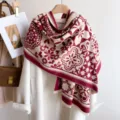 Verdikte kaschmirähnliche geometrisch bedruckte Damen Schal Winter warmer Mantel Umhang. - Rote Blume