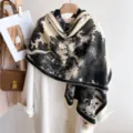 Damen Kaschmirimitat Schal schwarz weiss Landschaft Druck Winter warme Schultertuch - Schwarzes Tintenmarmor