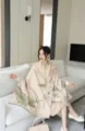 Winter thick women shawl cashmere feel jacquard tassel blanket cozy office scarf detail - White Lotus in the Sun