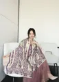 Women's autumn winter warm cashmere feel printed shawl fashion travel casual thick scarf - Purple Persian Style