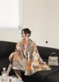 Fashionable autumn winter printed cat pattern cashmere feel shawl scarf for women casual cozy - Brown Big-Eyed Cute Cat