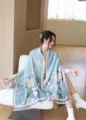 Fashion printed cashmere-feel women winter shawl warm thick scarf travel casual blue wrap - Blue Bamboo Shadows
