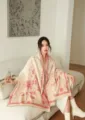 Elegant women's autumn winter printed cashmere-feel shawl scarf, cozy warm travel wrap. - Pink Bamboo Shadows