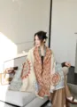 Women's autumn winter thick cashmere-feel printed shawl scarf bohemian tassel warm wrap. - Brown Baoxiang Totem