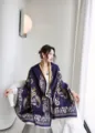 Scialle sciarpa calda donna autunno inverno blu motivo cachemire spesso elegante 2024 - Albero paisley blu