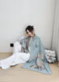 Donna inverno caldo spesso scialle foulard fantasia pittura a olio elegante versatile 2024 - Gioia dei fiori di prugno blu