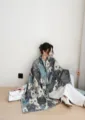 Women Fall Winter Cat Print Cashmere Feel Scarf Fashion Casual Shawl Blue Grey Wrap - Gray Big Eye Cat