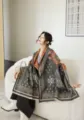 Cozy autumn winter cashmere feel shawl scarf, elegant printed tassel wrap for women. - Grey Galsang Flower