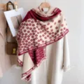 Damen dicker Kaschmir-Gefühl Winterschal mit elegantem Rosenmuster und Kontrastkante. - Rot Floral
