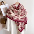 Doppelseitig bedruckter Damen Schal aus Imitat Kaschmir Winter warmer Mantel Schal - Rote Rose