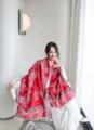 Sciarpa scialle spessa autunno inverno donna motivo cachemire rosso elegante e calda - Zebra paisley rossa