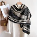 Schwarz-weißer geometrischer Schal für Damen, dicke Kaschmir-Imitation Winterschal. - Schwarzes Geflecht