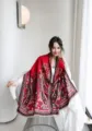 Donna autunno inverno spessa rossa cachemire sciarpa vintage calda cappotto versatile 2024 - Fiori paisley rossi