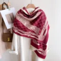 Dicker Damen Schal aus Kaschmir-Imitat, weinrotes geometrisches Muster Winterstola. - Rotes Gitter