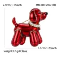 Rote Emaillierte Ballonhund Brosche mit Glitzernden Strasssteinen, Schicker Legierung Schmuck. - Hakenstil (5967) / Gold-Rot